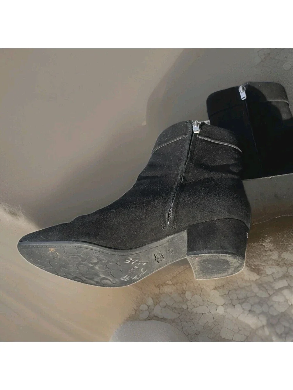Coach Black Suede Ankle Boots with Side Zipper N Buckle Accent 9.5